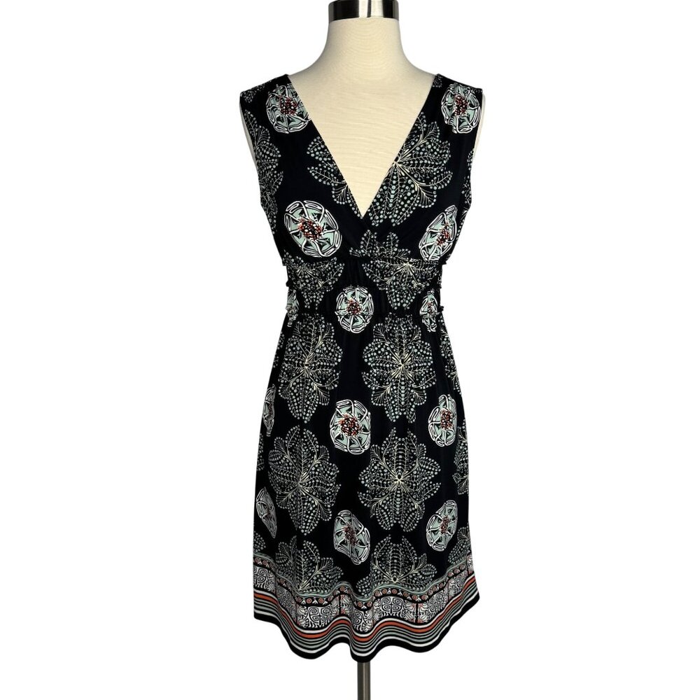 Vintage Y2K Max Edition Black Kaleidoscope Print Baby Doll Dress V Neck Stretchy